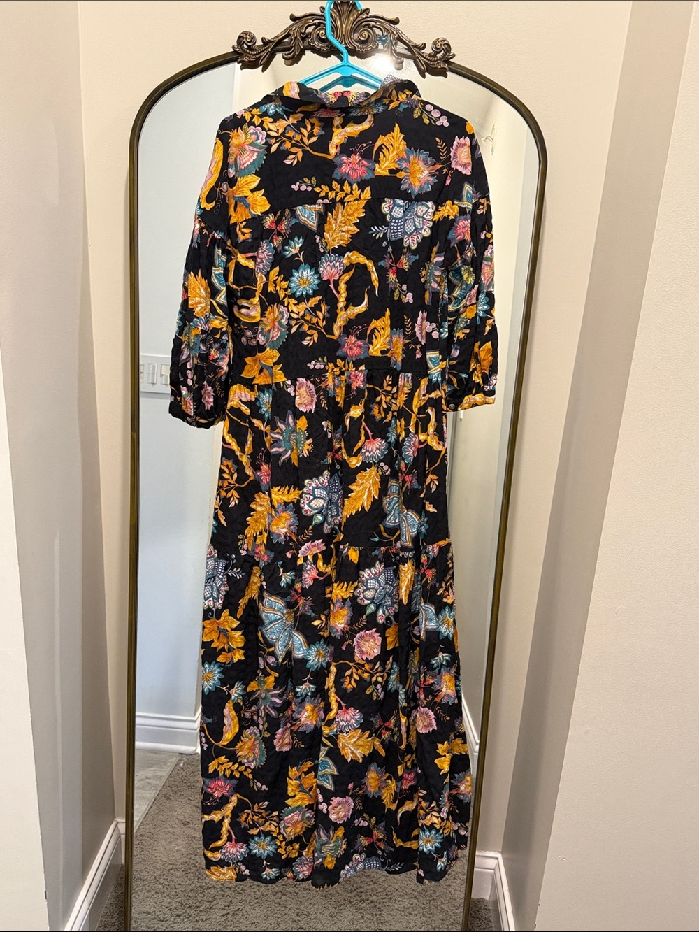 Anthropologie Carolita Black Floral Maxi Dress with Bold Botanical Print - Picture 6 of 8